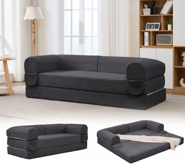 LVHOM Modulares Sofa 2 Sitzer, Schlafsofa mit Seitentaschen, Klappsofa mit Schlaffunktion, kein Aufbau erforderlich, Cord, Grau