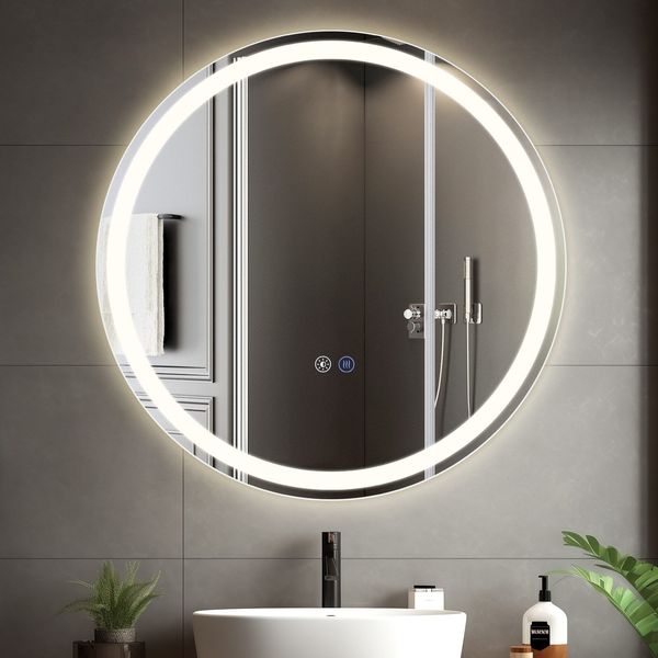 ZMH Beleuchteter Badezimmerspiegel – rund, 80 cm, LED, IP44, Touch-Schalter, beschlagfrei, einstellbar 3000 K – 6500 K