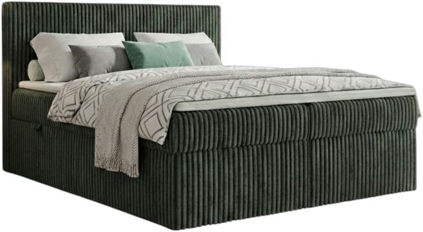 Boxspringbett RALF 180 x 200 cm mit Bettkasten, Topper und gepolstertem Kopfteil. Farbe: Grün, Härtegraden: H2 , Topper: Visco-Topper Bild 2