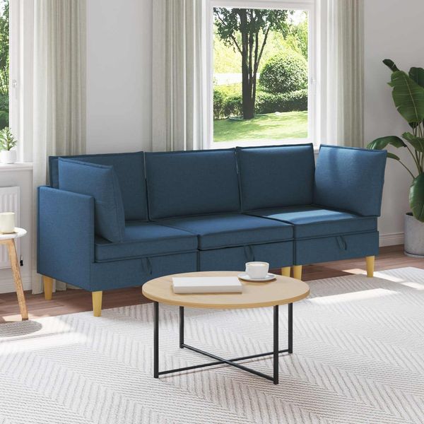 vidaXL Modular Sofa Set mit Stauraum 3 pcs Blau Stoff 3413713