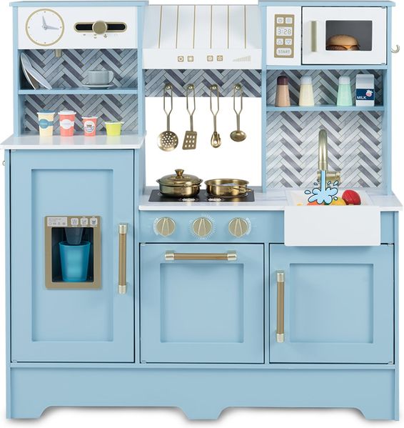 Kinder Spielküche mit Kaffeemaschine & Eiswürfelspender Holz Kinderküche Puppenküche Blau