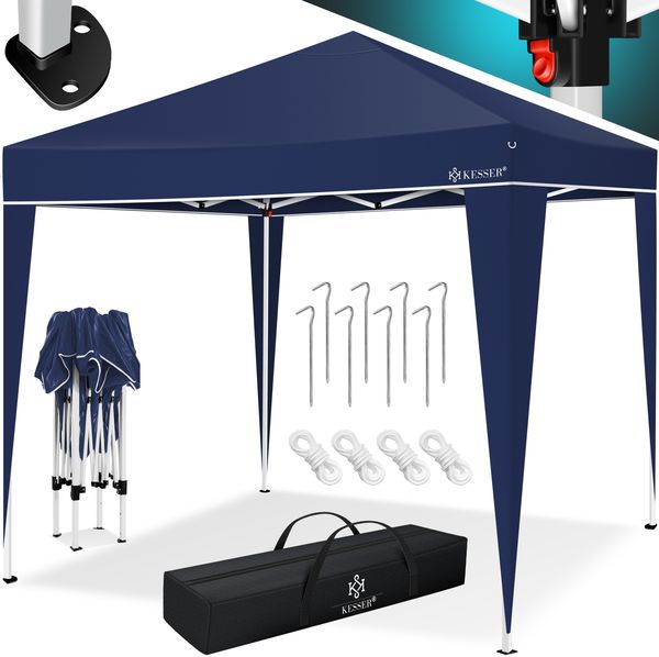 KESSER® Faltpavillon mit Tasche, ohne Beleuchtung, wasserdicht und UV-Schutz 50+, Metall / Polyester blau, 300x300 cm