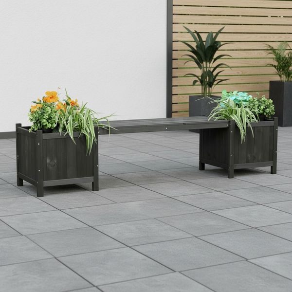 2in1 Gartenbank Bank Holzbank Schwarz Blumenkasten 2 Blumenkübeln Holz Sitzer