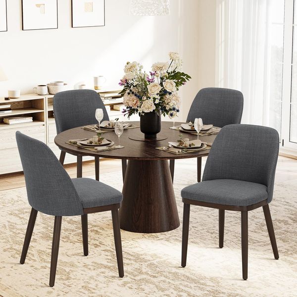 COLAMY Gepolsterte Esszimmerstühle 4er Set, Moderne Küchenstühle mit Rückenlehne, Stoffstuhl mit Holzbeinen für Esszimmer, Küche, Restaurant, Hellgrau