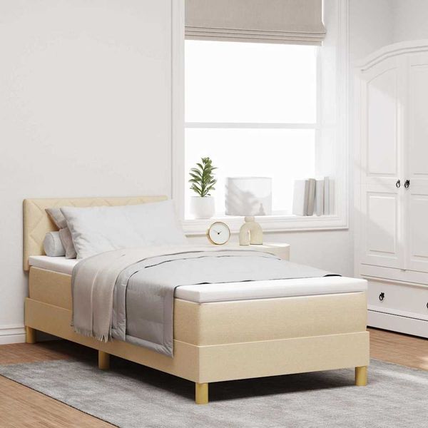 vidaXL LED Boxspringbett mit LED-Lichtleisten Creme 90 x 200 cm Stoff 3342490