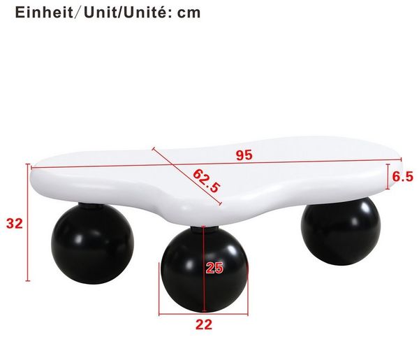 Ulife Couchtisch Wohnzimmertisch, Beistelltisch, mit LED-Beleuchtung, 16 Farben wählbar, Wolkenform+Rundbein-Design, 95x62,5x32cm
