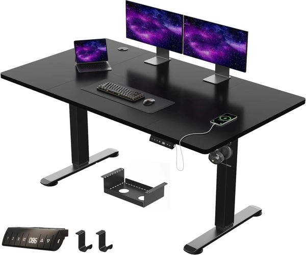 JUMMCIO Schreibtisch elektrisch höhenverstellbar mit Memory Funktion, Schwarz, 160x80 cm