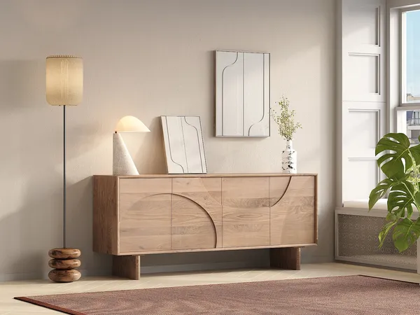 Vente-unique - BERLAMA Sideboard Holz, PlatteHolz, Platte Beige - B 40 cm x H 76 cm x L 170 cm