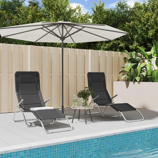 Sonnenliege 2 pcs, Gartenliege Schwarz Textilene & Pulverbeschicht. Stahl