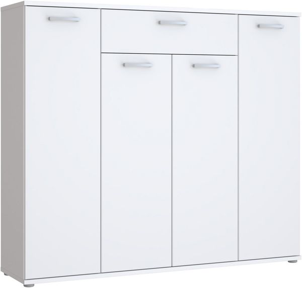 Forte ANTUZA Sideboard 140, modernes Sideboard, 4-türig, 1 Schublade, Holzwerkstoff, Wohn-/Esszimmer, Weiß, 139,3 cm breit x 120,7 cm hoch x 34,1 cm tief