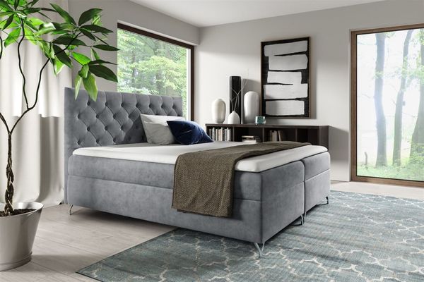 Boxspringbett Schlafzimmerbett AMBRE 120x200cm in Stoff Fresh Grau