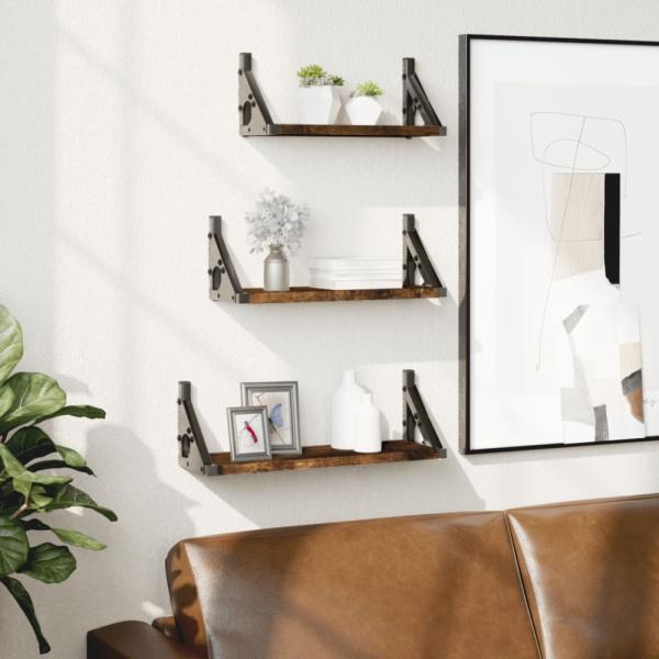 vidaXL 3-tlg. Wandregal-Set Räuchereiche Holzwerkstoff 836320