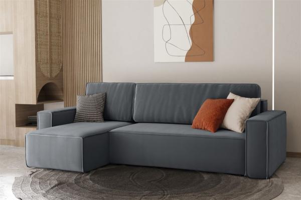 Ecksofa Schlafsofa Sofa MARIS Stoff Asphalt Ottomane Links