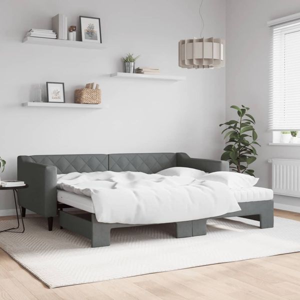 vidaXL Tagesbett Ausziehbar mit Matratzen Dunkelgrau 90x190 cm Stoff 3197455