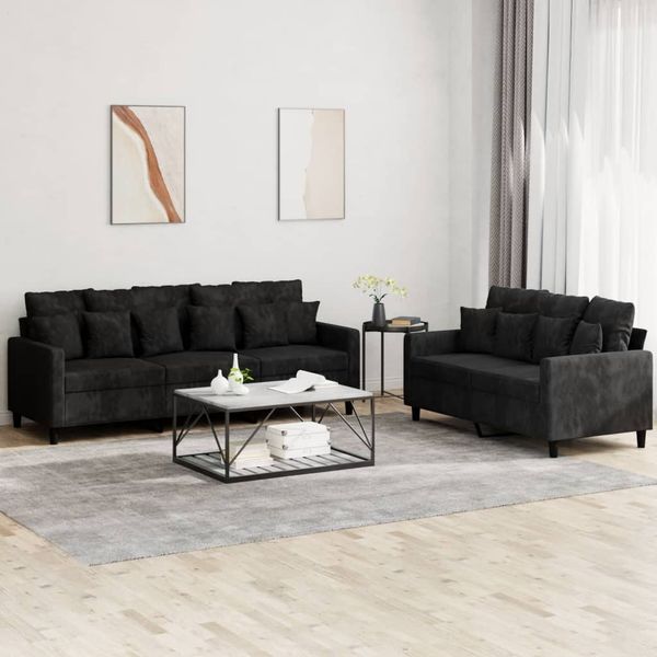 vidaXL 2-tlg. Sofagarnitur mit Kissen Schwarz Samt 3201725