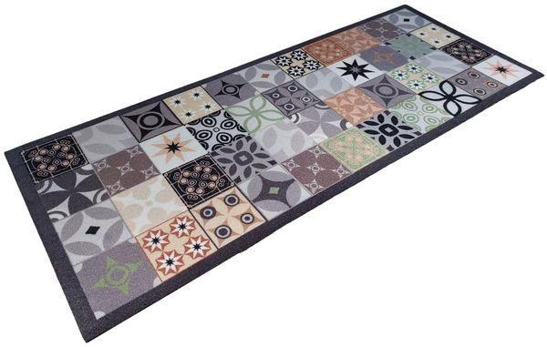 oKu-Tex Läufer Küchenläufer, Türvorleger, Retro Design, Patchwork, rechteckig, Kachelmotiv, verschiedene Muster, rutschfest & waschbar