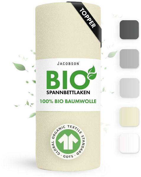 Jacobson Spannbettlaken BIO, Jersey Spannbetttuch, Bettlaken 160 g/m², 100% BIO-Baumwolle, Gummizug: rundum, GOTS zertifiziert