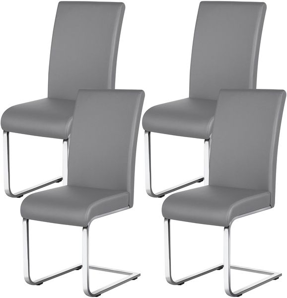 Yaheetech Esszimmerstühle 4er Set Freischwinger, Schwingstühle Polsterstuhl, Moderner Küchenstuhl, 135 kg belastbar Hellgrau