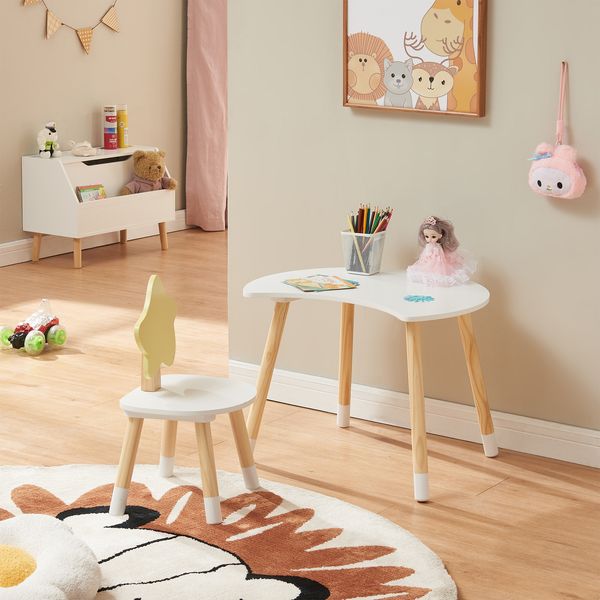 Kinderschreibtisch mit Stuhl Lallega Mond- und Stern-Design Weiß [en. casa]