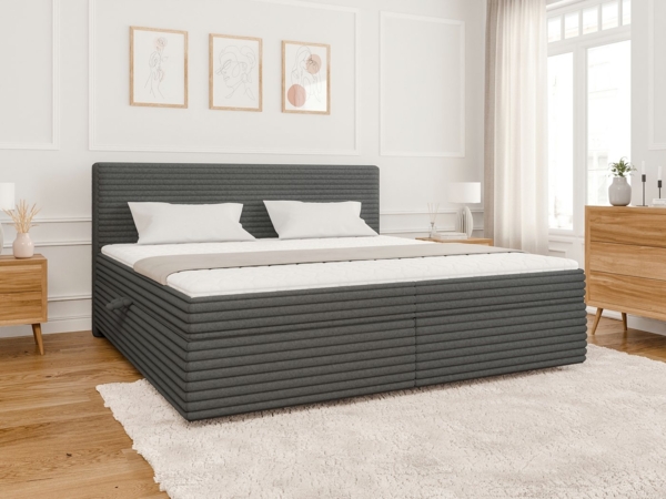 S-Style Möbel Boxspringbett Jasper mit Topper und Bettkästen, aus Plüschcord, mit Topper und Bettkasten / zwei Bettkästen (je nach Bettgröße)