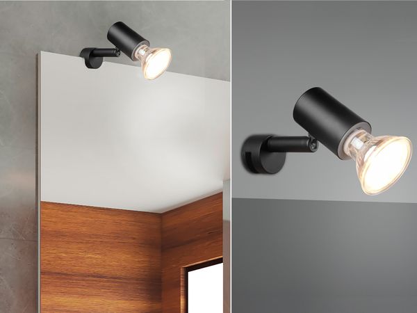 Badezimmerlampe LORENZO in Schwarz - Spiegelklemmleuchte mit schwenkbarem Spot