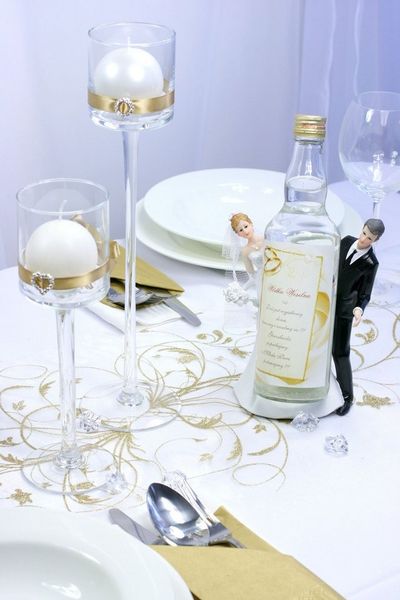 partydeco Tischläufer, Tischläufer Organza 9m x 36cm Blumenmuster, creme / gold