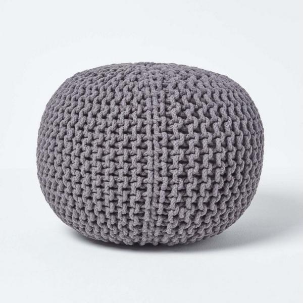 Homescapes Pouf Runder Strickpouf 100% Baumwolle, grau