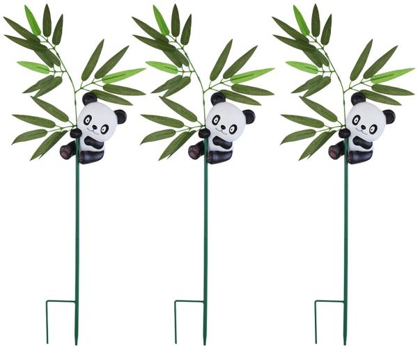 3er Set LED Solar Steckleuchte, Pandabär, Blätter, H 70 cm