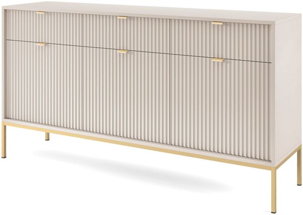 Selsey 'Vellore' Sideboard 3-türig, greige mit goldfarbenem Gestell, ca. 83 x 154 x 39 cm