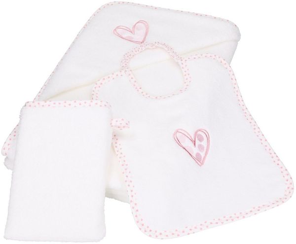 Betz Kapuzenhandtuch 3tlg. Babyset Herzchen 1 Kinderbadetuch 1 Lätzchen 1 Waschhandschuh, 100% Baumwolle
