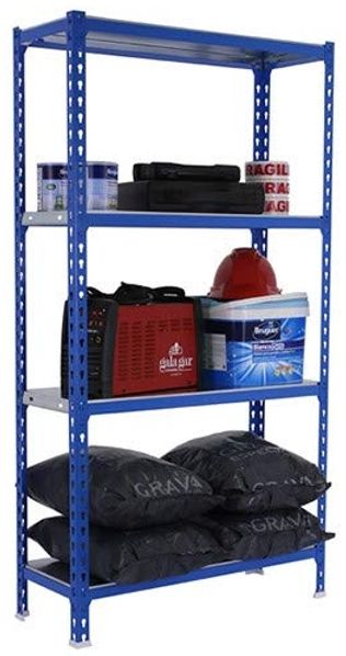 Simonrack Schwerlastregal, Lagerregal, 150 x 100 x 50 cm, Metallregal, Kellerregal, Biegestelle 180 kg, 4 Fachböden, Blau/Verzinkt - Simonclick