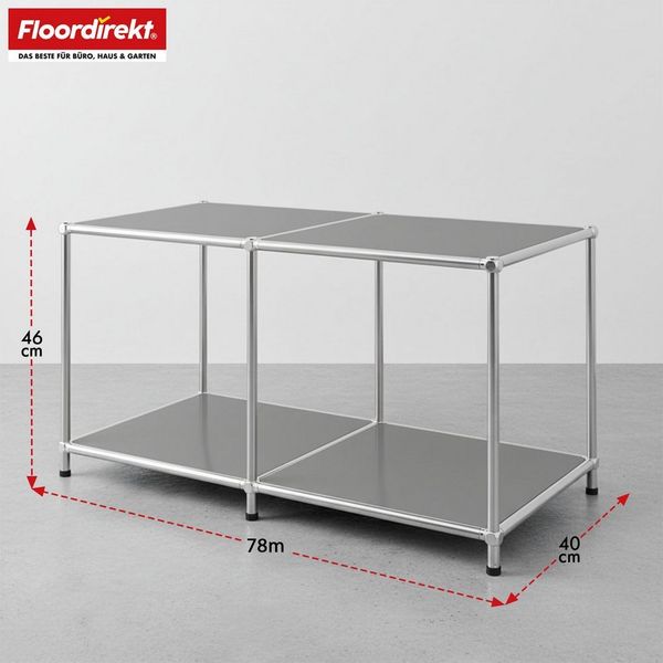 Floordirekt Lowboard Concept Epure MK-016 Sideboard & Ablageregal, B78 × T40 × H46 cm (modular, kratzfeste Pulverbeschichtung), Regal mit offenen Ablagen, verchromtes Metallgestell, Couchtisch