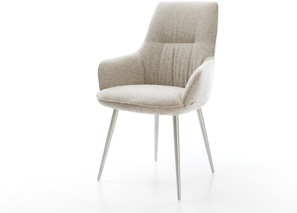 Esszimmerstuhl Zelia-Flex mit Armlehnen Webstoff Soft Beige 4-Fuß konisch Edelstahl Taschenfederkern