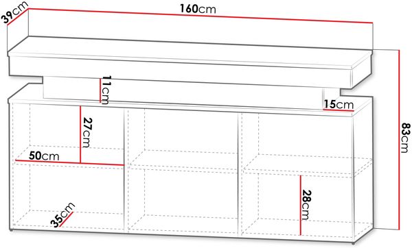 Mirjan24 '3D 160 Serkuzo' Kommode, Laminatplatte/MDF Schwarz / Schwarz Hochglanz, 83 x 39 x 160 cm Bild 7