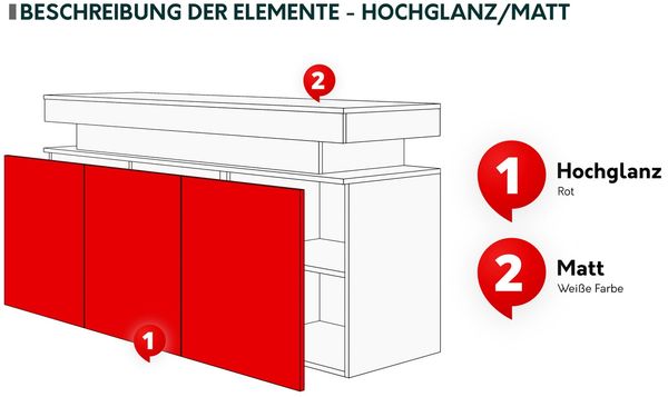 Mirjan24 '3D 160 Serkuzo' Kommode, Laminatplatte/MDF Schwarz / Schwarz Hochglanz, 83 x 39 x 160 cm Bild 8