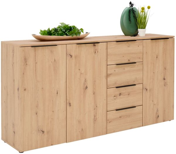 XORA 'KERA' Sideboard XL mit 4 Schubladen und 3 Türen, Holznachbildung Eiche Artisan, 182 x 92.5 x 42 cm