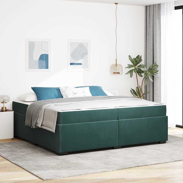 vidaXL Bettrahmen mit Matratze Dunkelgrün 200 x 200 cm Stoff 3399311
