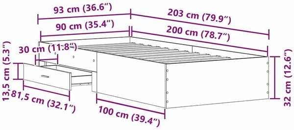 vidaXL Bettrahmen mit Speicher Artisan-Eiche 90 x 200 cm Holzwerkstoff 3333988 Bild 10