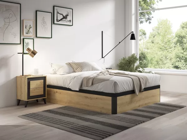 Vente-unique - NAMOSI Lattenrost und Bettrahmen Holz, Platte SchwarzBeige - B 140,5 cm x H 35,2 cm x L 200 cm