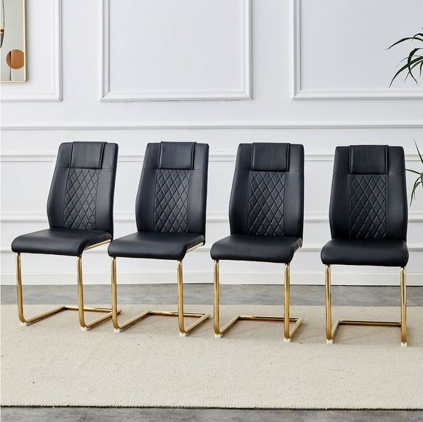 HAUSS SPOLE Esszimmerstuhl mit goldenen Metallbeinen,4-tlg Polsterstühle mit aus PU-Leder,Schwarz