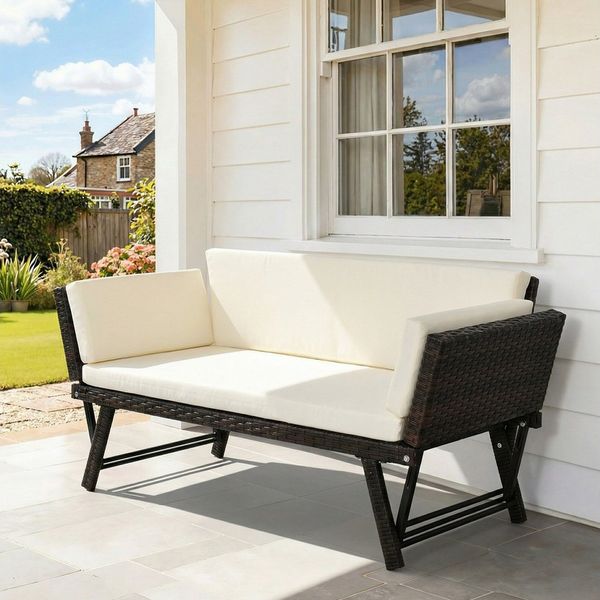 Outsunny Gartensofa Polyrattan Gartensofa 2 Sitzer, Gartenmöbel 1 Teile, für Garten, Balkon, Braun