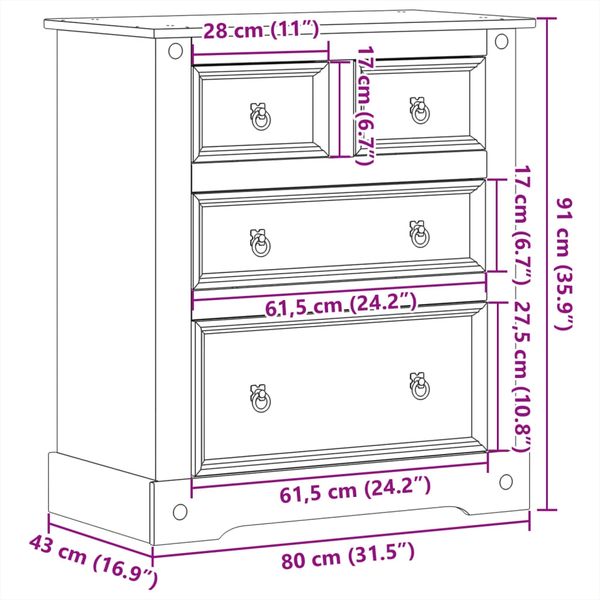 vidaXL Kommode Corona 80x43x91 cm Massivholz Kiefer 4005670 Bild 9