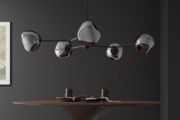 riess-ambiente Hängeleuchte LIQUID DIAMOND 100cm smoke – 5-flammige Glas-Kugelleuchte, keine besonderen Funktionen, ohne Leuchtmittel, Pendelleuchte Design, edle Metall-Optik, für Esszimmer