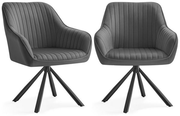 SONGMICS Esszimmerstuhl mit Armlehnen, 2er Set, Samt, 60 x 60 x 81,5 cm, Grau