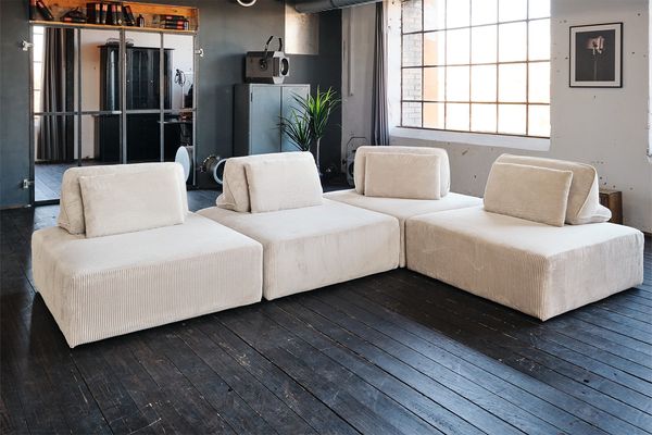 KAWOLA Modulsofa WIOLO SOFT 4 Module 4 Rückenkissen Cord cremeweiß 84 x 222 x 333 cm