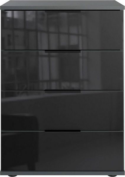 Wimex Nachtkonsole Saigon (4 Schubladen aus Metalllaufleisten, 1 St, moderne Optik, alufarbene Kantengriffe aus Metall, Füße in schwarz), 52 x 38 x 74 cm graphit / glasgrau