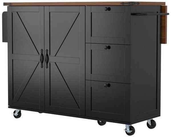 i@home Küchenwagen mit ausziehbarer Arbeitsplatte, Küchenschrank, (Speisewagen mit Holzmaserung, Bis 75 kg belastbar), mit zwei Türen und drei Schubladen