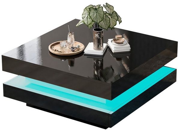 BlingBin Couchtisch Quadratischer Wohnzimmertisch mit 16-farbiger LED-Beleuchtung (1er Set, 1-St, Couchtisch 70 x 70 x 36 cm), max. Belastung 3 kg