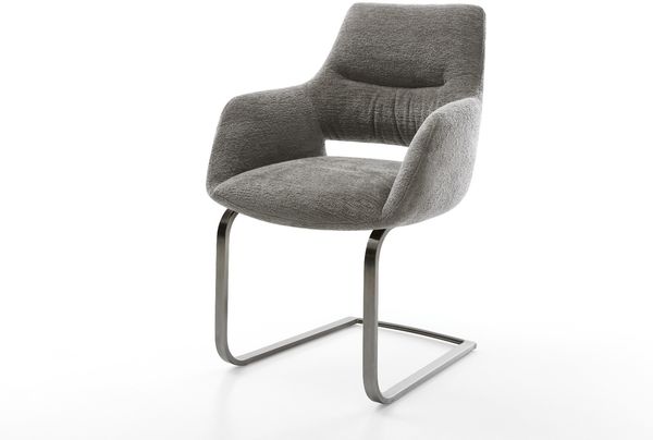 Freischwinger Yago-Flex mit Armlehnen Bouclé Soft Schlamm Freischwinger flach Graphit Taschenfederkern