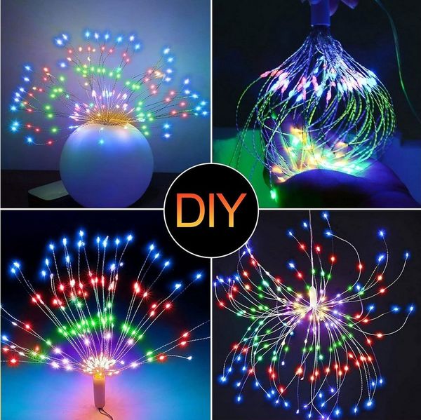 Jibenhome LED-Lichterkette Feuerwerk Lichter mit Fernbedienung,Weihnachtslicht Starburst,2 Stück, 200 LED,8 Modi,Batteriebetrieben,für Weihnachten Außen Innen Party
